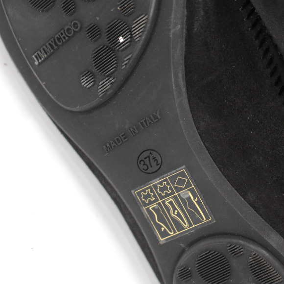 Jimmy Choo Wave Black Suede Fringe Trim Mid-Calf Moccasin Boots 37.5 Round Flats - Picture 7 of 7